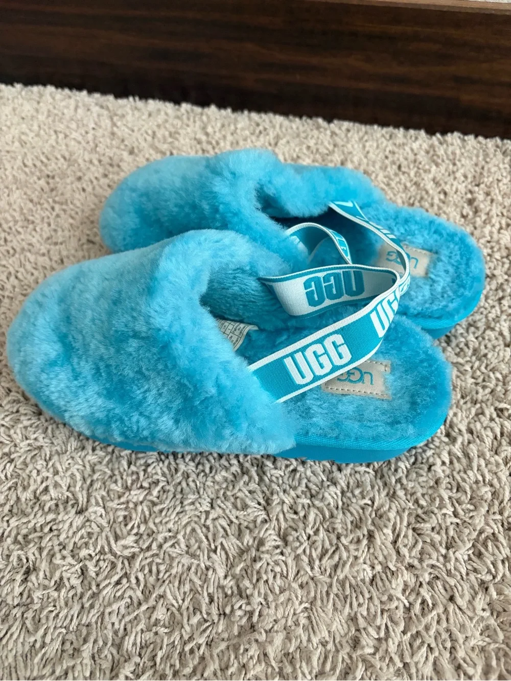 UGG Aqua Blue Plush Shearling Slip-On Clogs
